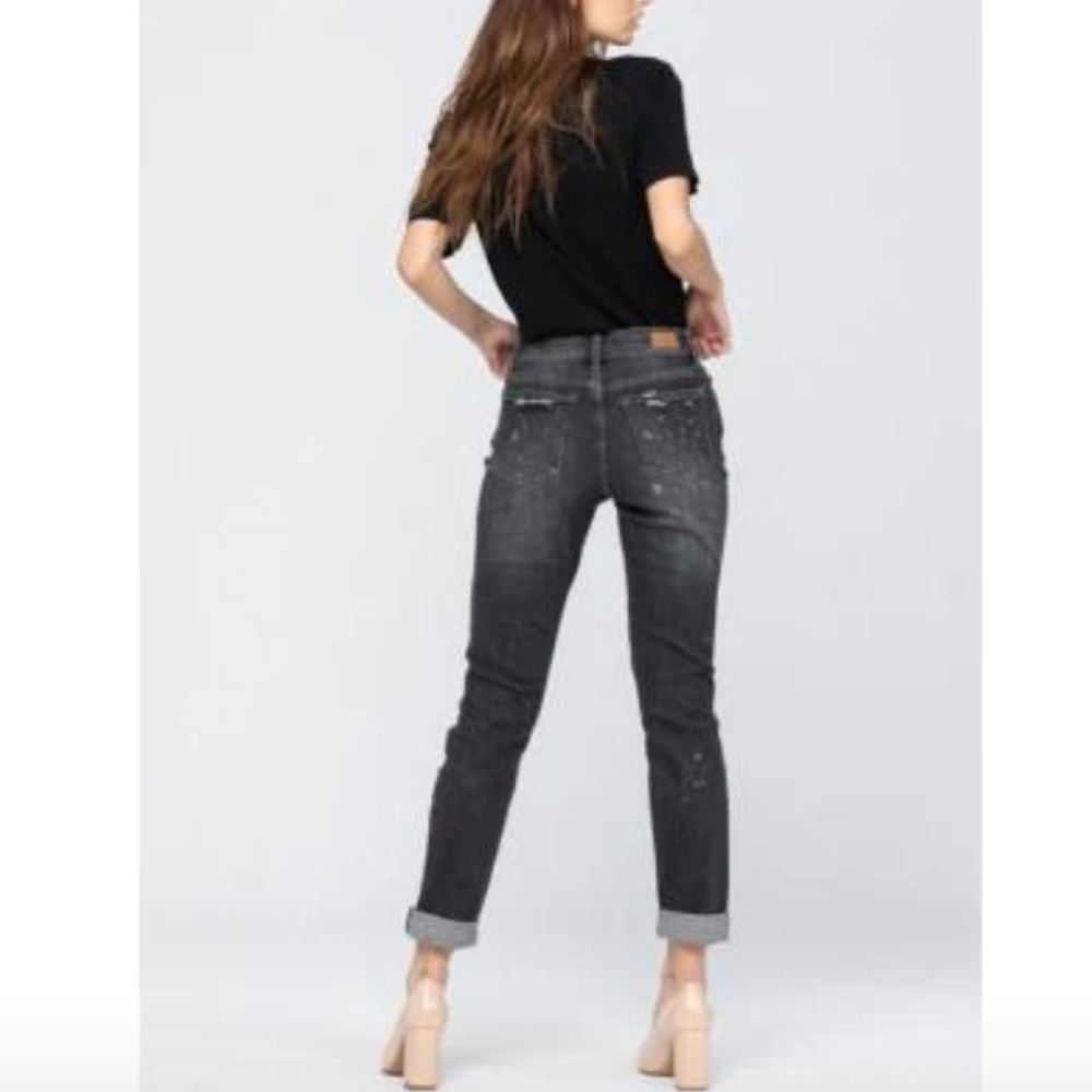 Judy Blue Black Boyfriend Jeans Bleach Spatter Mid Rise 8867 - Picture 5 of 10